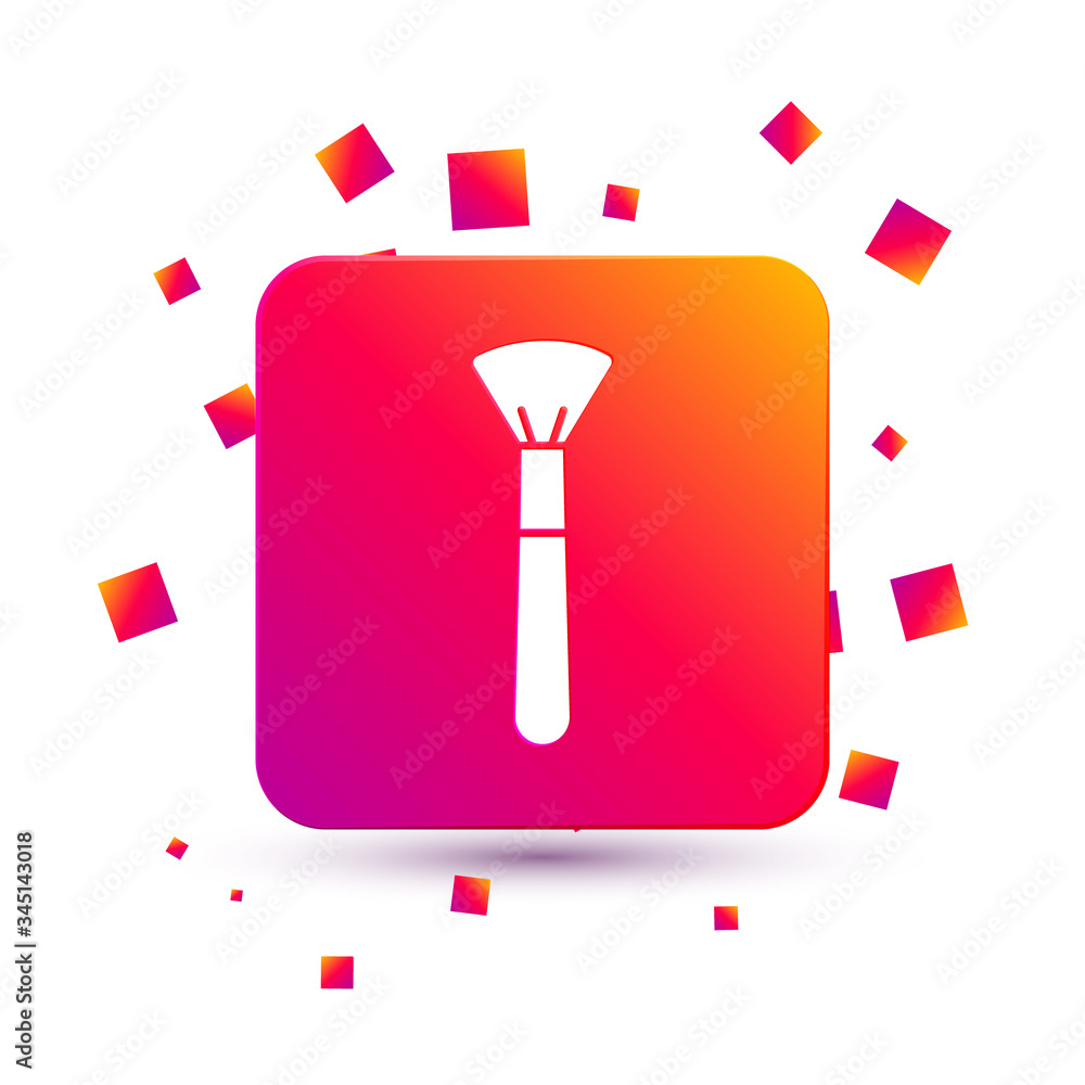 White Makeup brush icon isolated on white background. Square color button. Vector Illustration