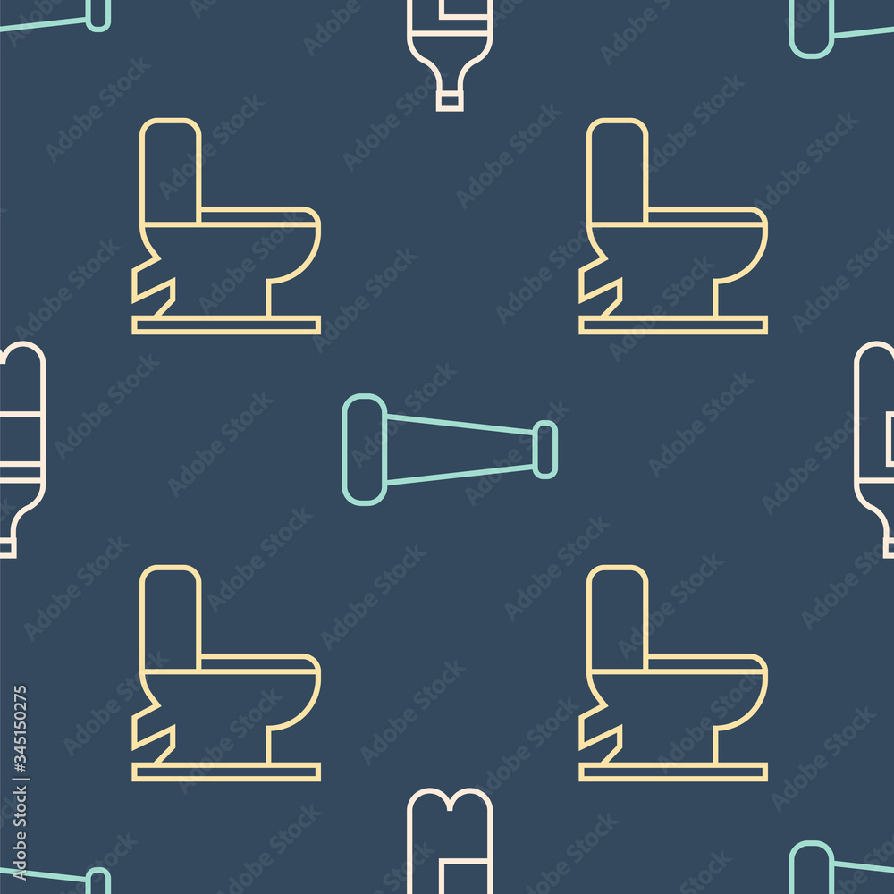 Set line Bottle of water, Toilet bowl and Industry metallic pipe on seamless pattern. Vector