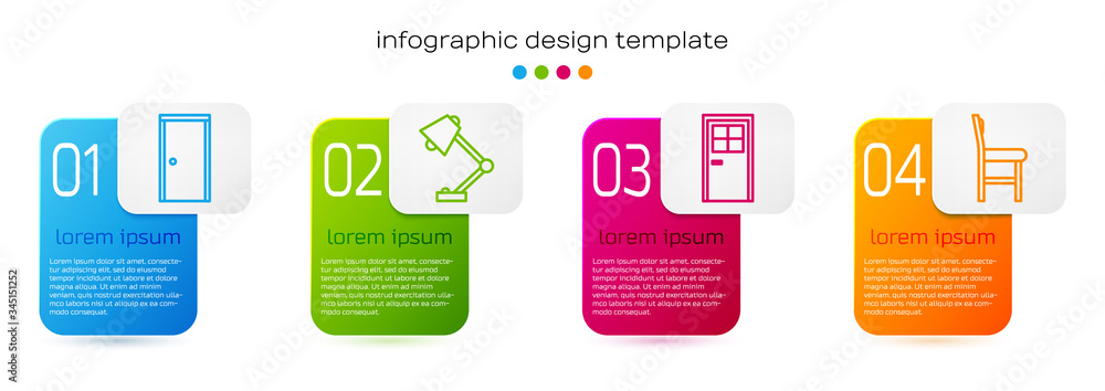 设置线闭门、台灯、闭门和椅子。商业信息图模板。矢量