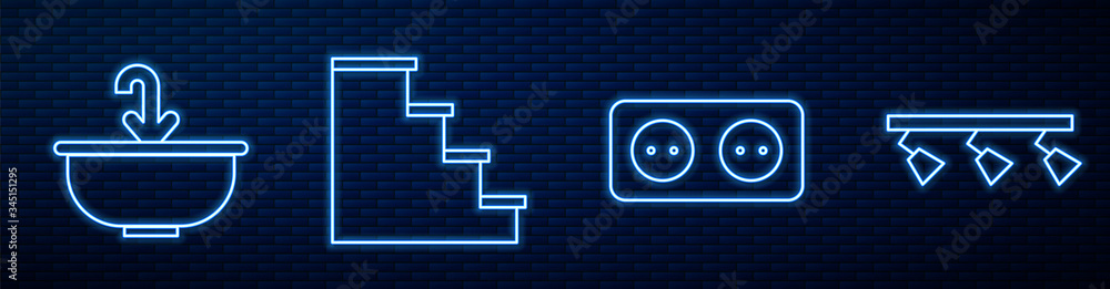 设置电源插座、带水龙头的洗手盆、楼梯间和Led轨道灯。发光