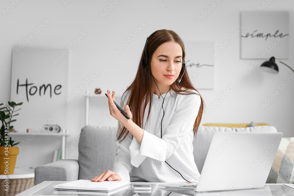 Female technical support agent working at home