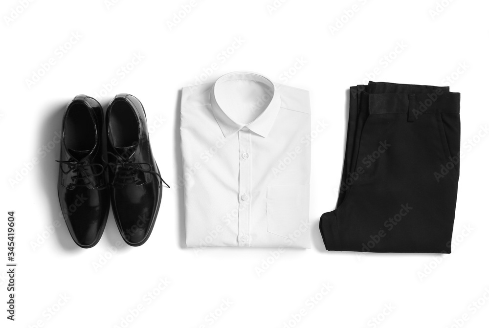 Stylish school uniform on white background