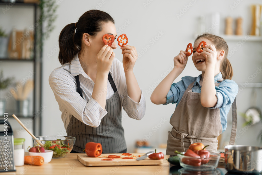 Happy family in the kitchen.