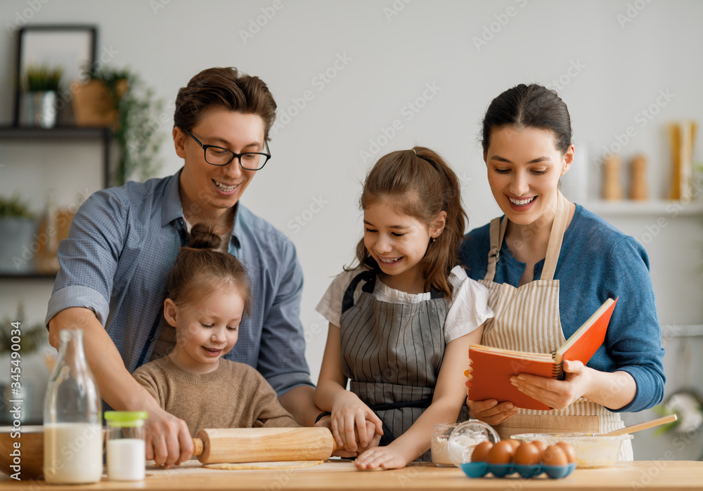 family are preparing bakery together