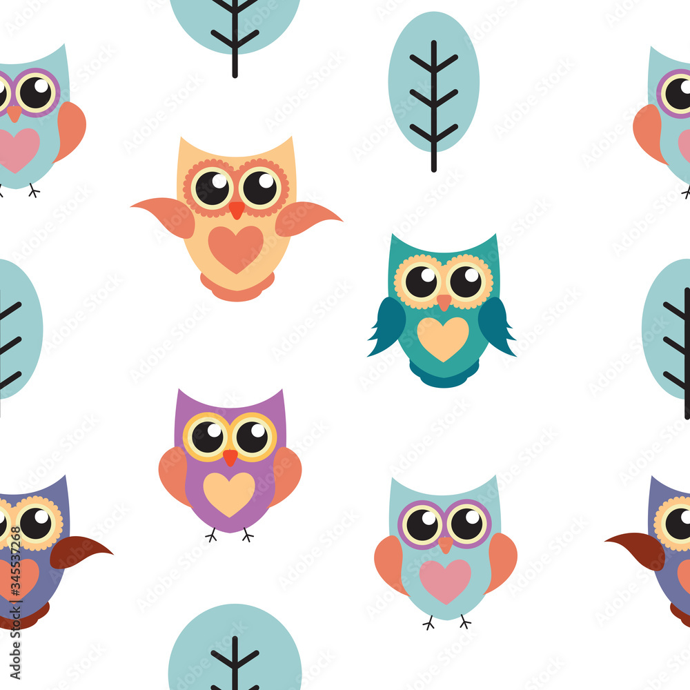 Owl Seamless Pattern Background Vector Illustration