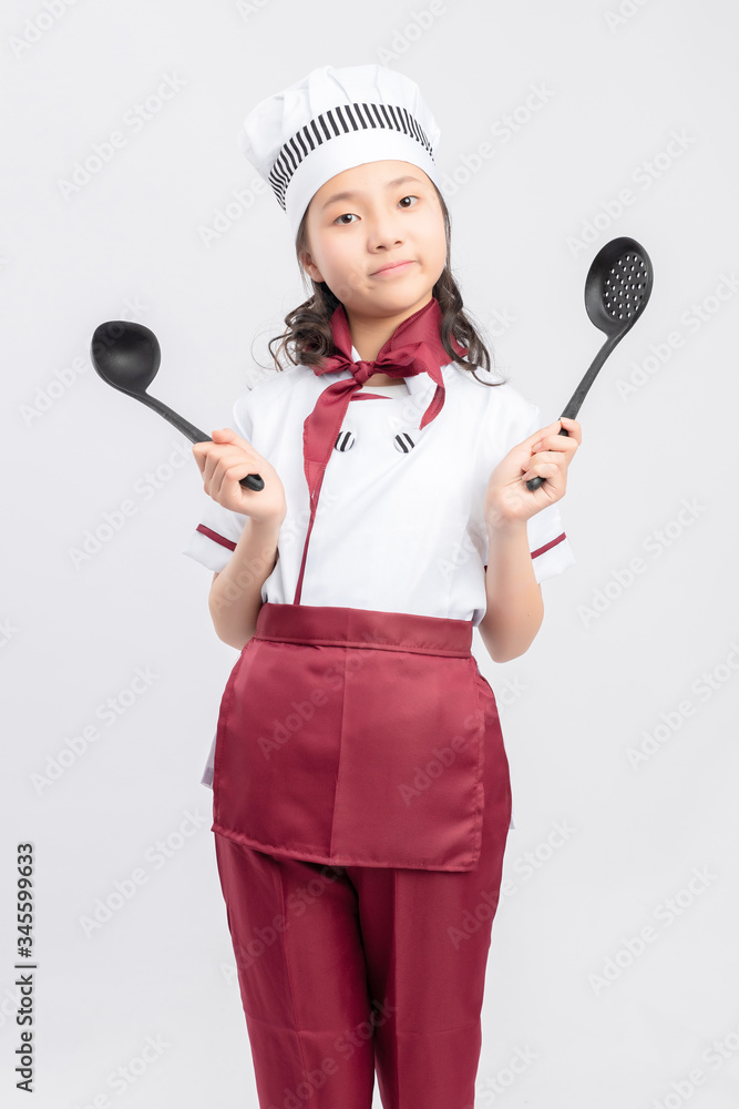 Asian girl in chefs suit