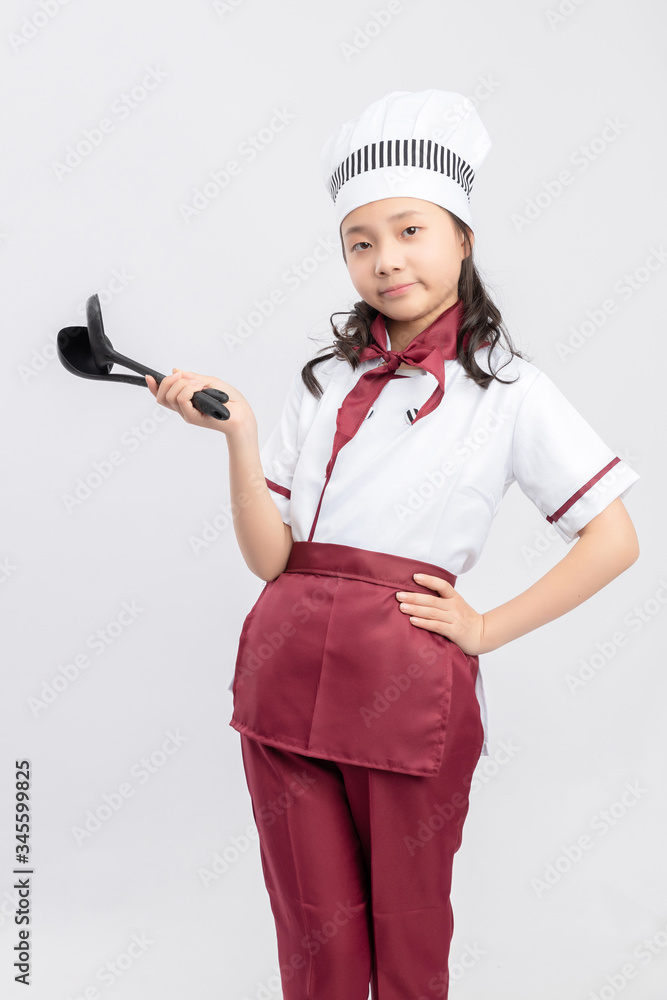 Asian girl in chefs suit