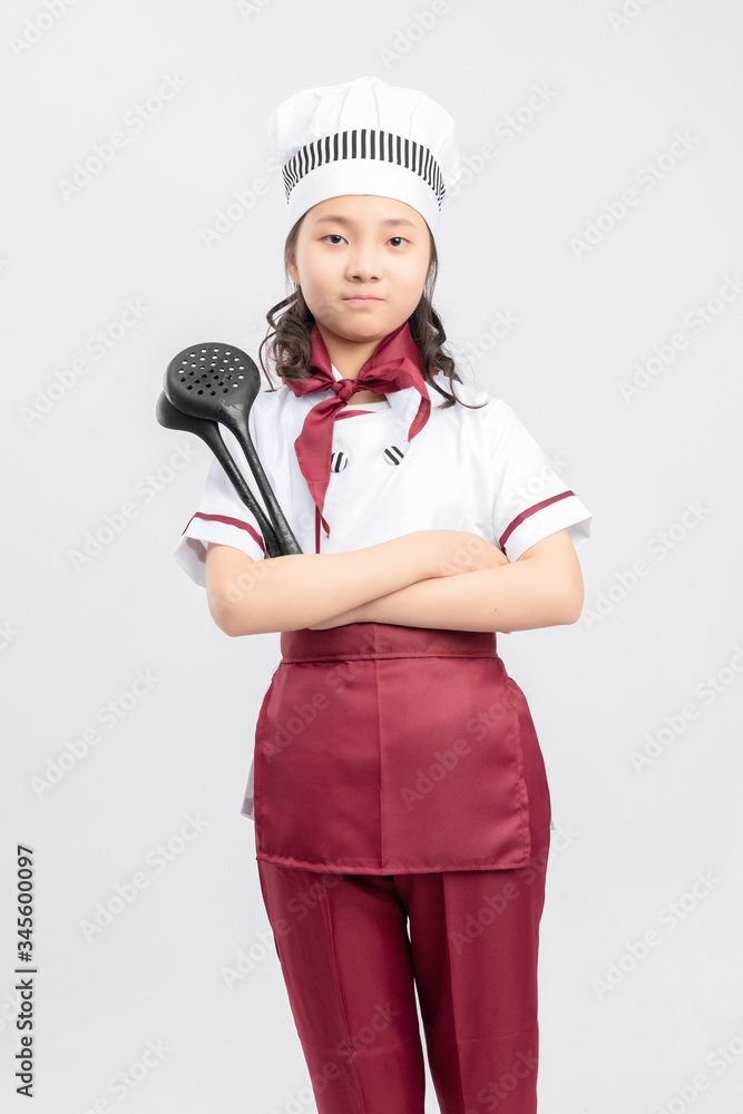 Asian girl in chefs suit