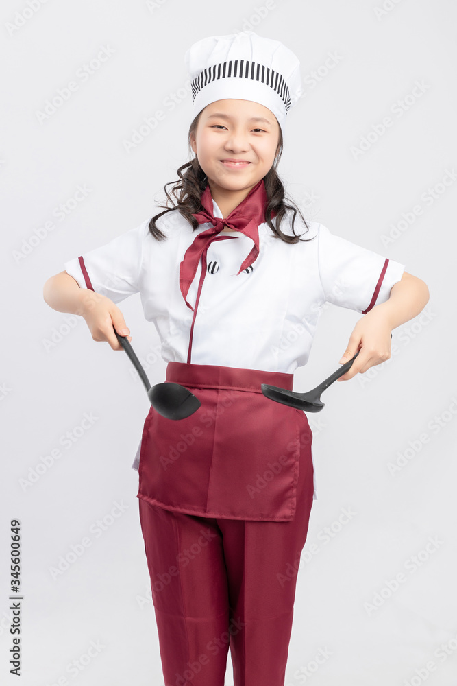 Asian girl in chefs suit