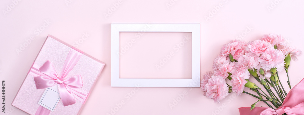 Mothers Day, Valentines Day background design concept, beautiful pink carnation flower bouquet on 