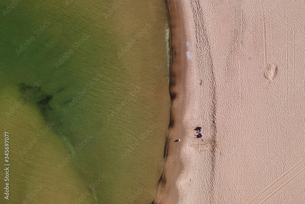 Aerial landscape of the beautiful beach at Baltic Sea in Sobieszewo, Poland