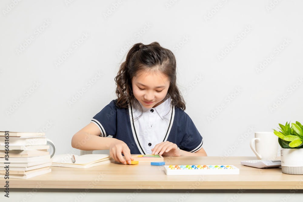 Asian primary school girls taking math classes