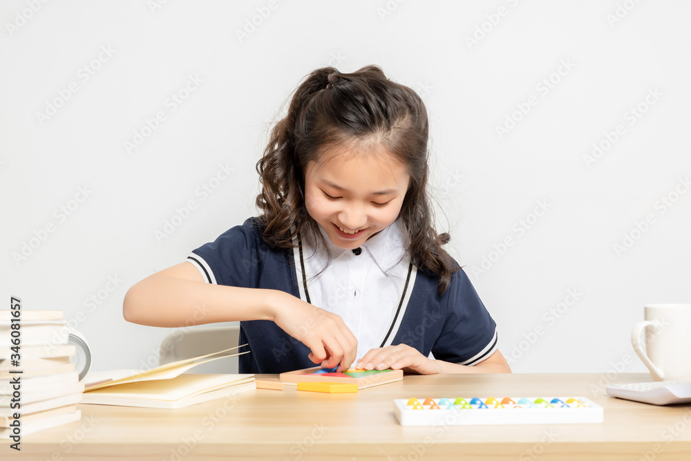 Asian primary school girls taking math classes