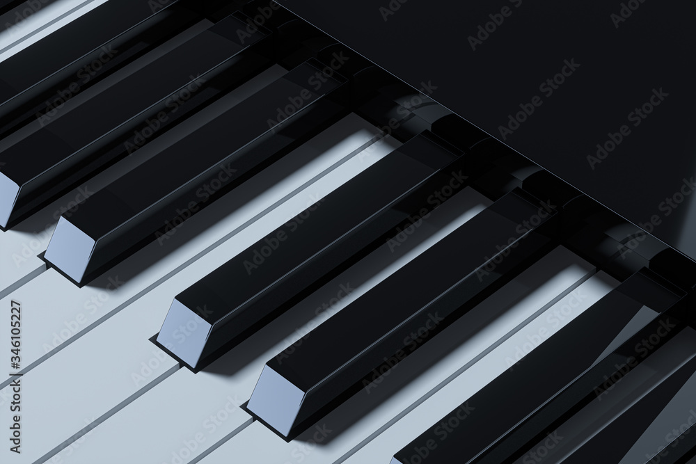 Piano keys with dark background, 3d rendering.