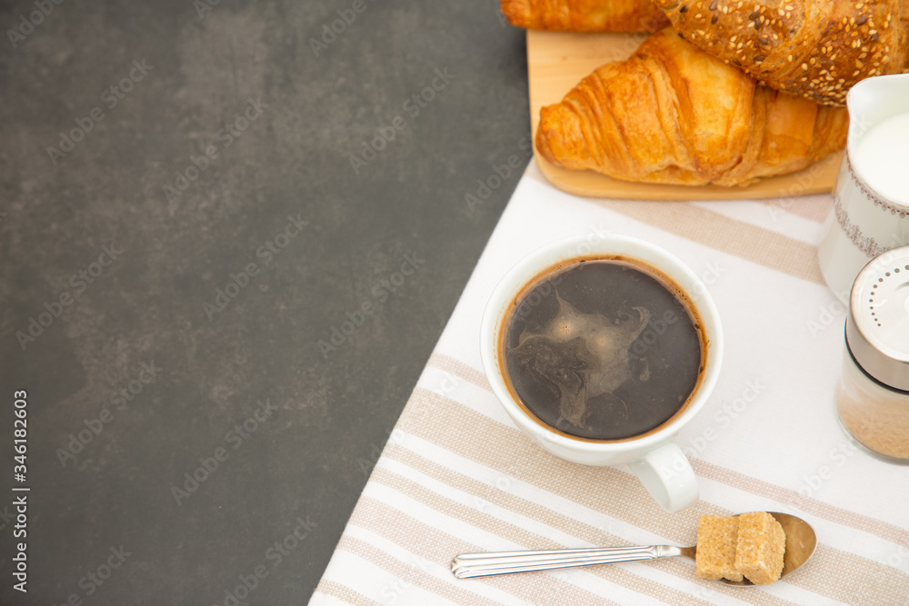 Breakfast Served in the morning with Hot black coffee and croissants Natural corn flake breakfast ce