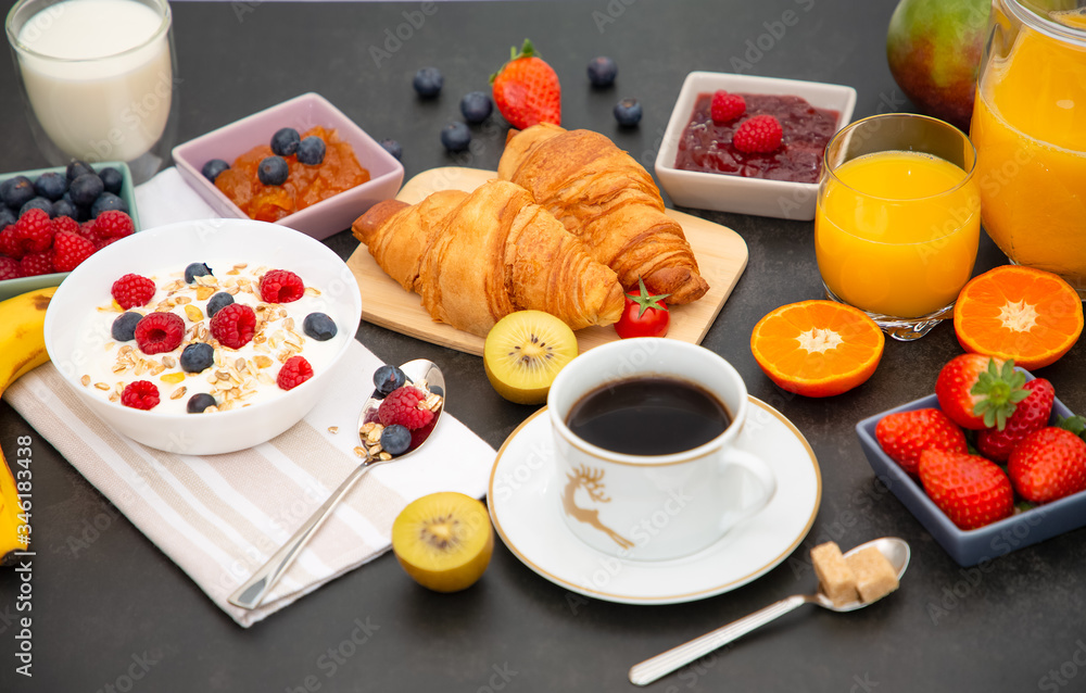 Breakfast Served in the morning with Coffee, Butter croissant and corn flakes Whole grains and raisi