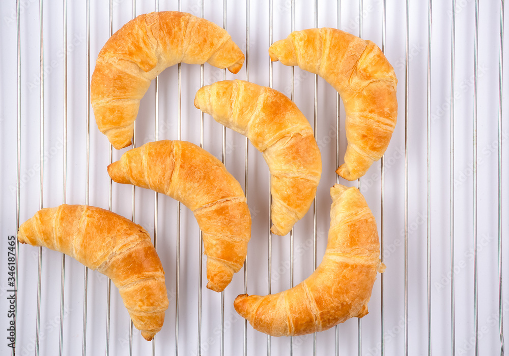 Croissant bread of bake Breakfast in the morning for health or diet food on the White background