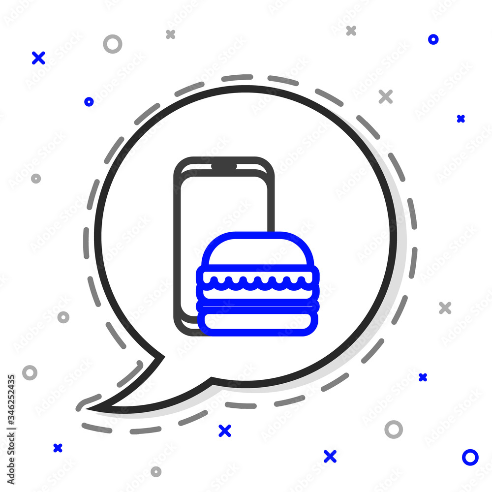 Line Online ordering and fast food delivery icon isolated on white background. Burger sign. Colorful