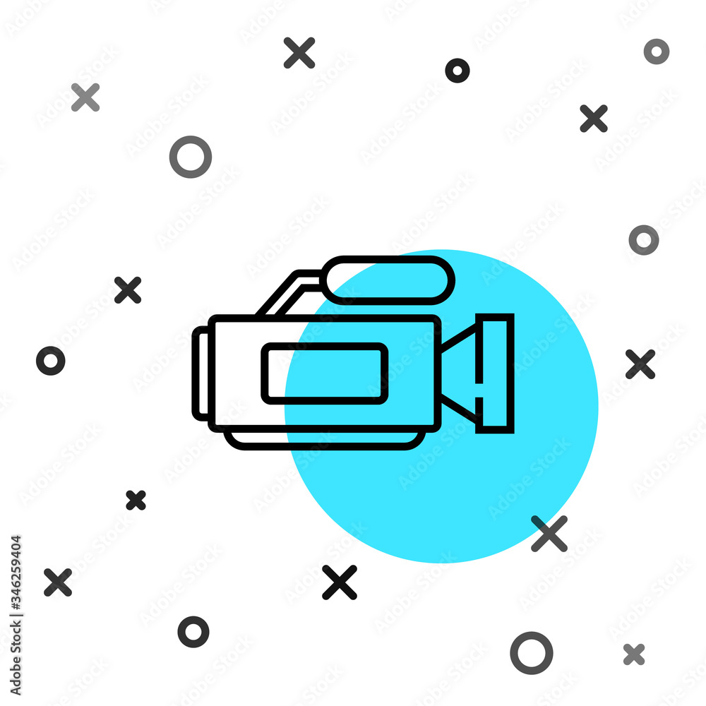 Black line Cinema camera icon isolated on white background. Video camera. Movie sign. Film projector