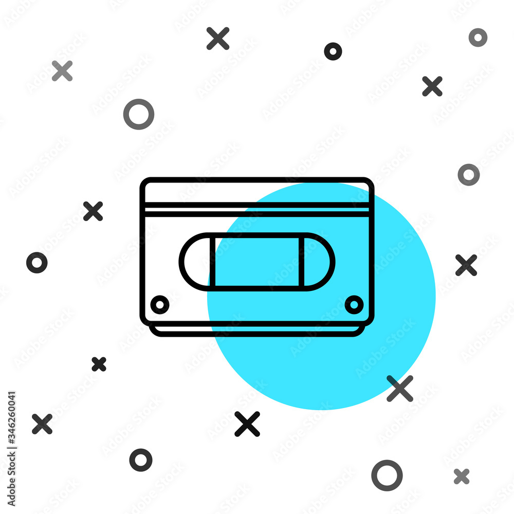 Black line VHS video cassette tape icon isolated on white background. Random dynamic shapes. Vector 