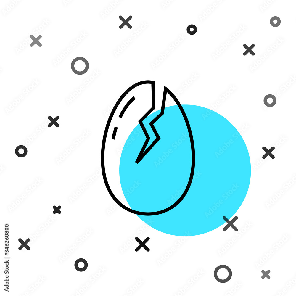 Black line Broken egg icon isolated on white background. Happy Easter. Random dynamic shapes. Vector