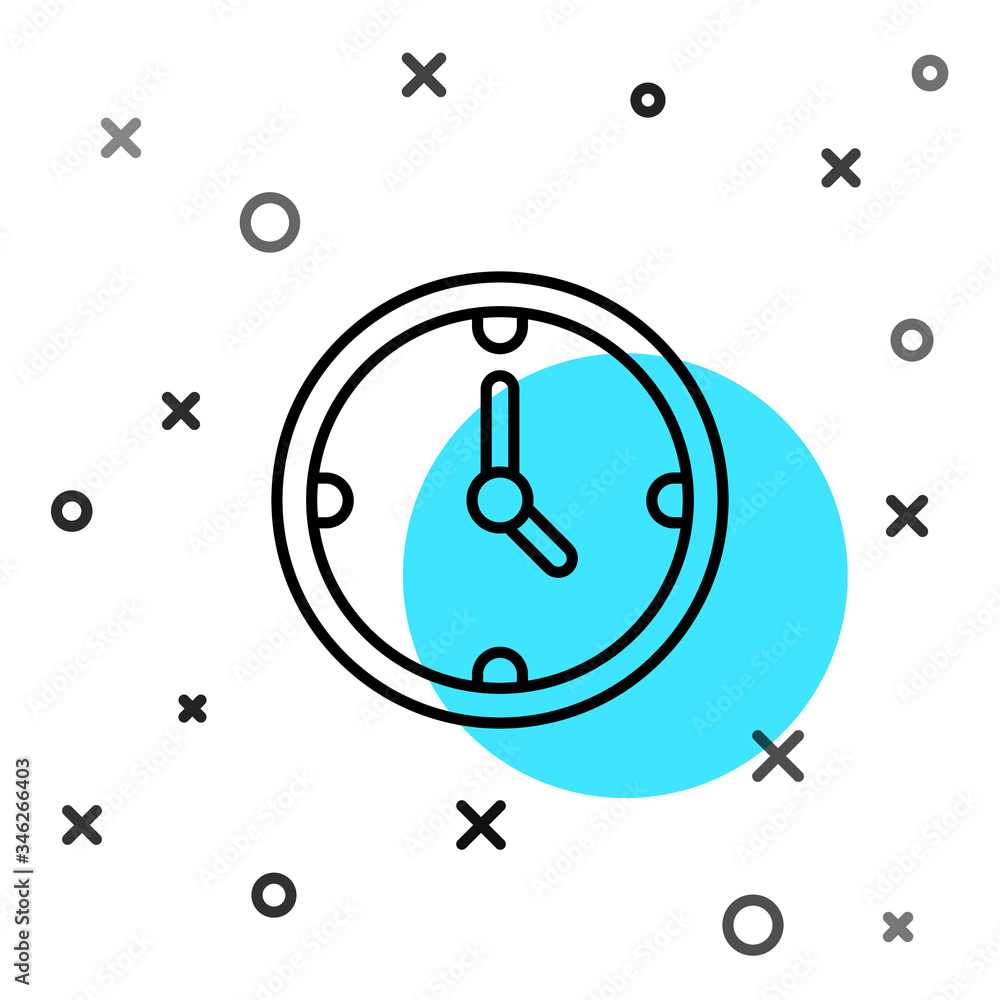 Black line Clock icon isolated on white background. Time symbol. Random dynamic shapes. Vector Illus