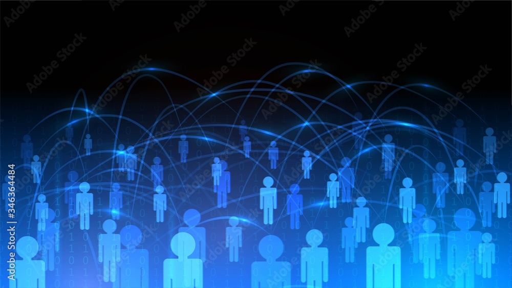 Blue people icons and connections, social network and globalization concept