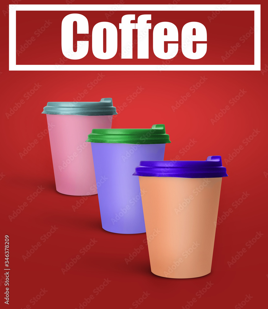 Takeaway coffee cups on color background