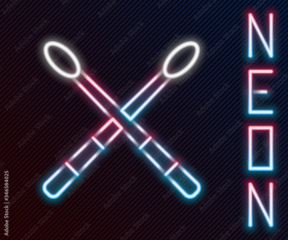 Glowing neon line Drum sticks icon isolated on black background. Musical instrument. Colorful outlin