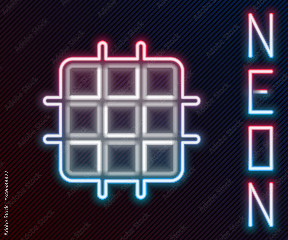 Glowing neon line Grid graph paper icon isolated on black background. Colorful outline concept. Vect