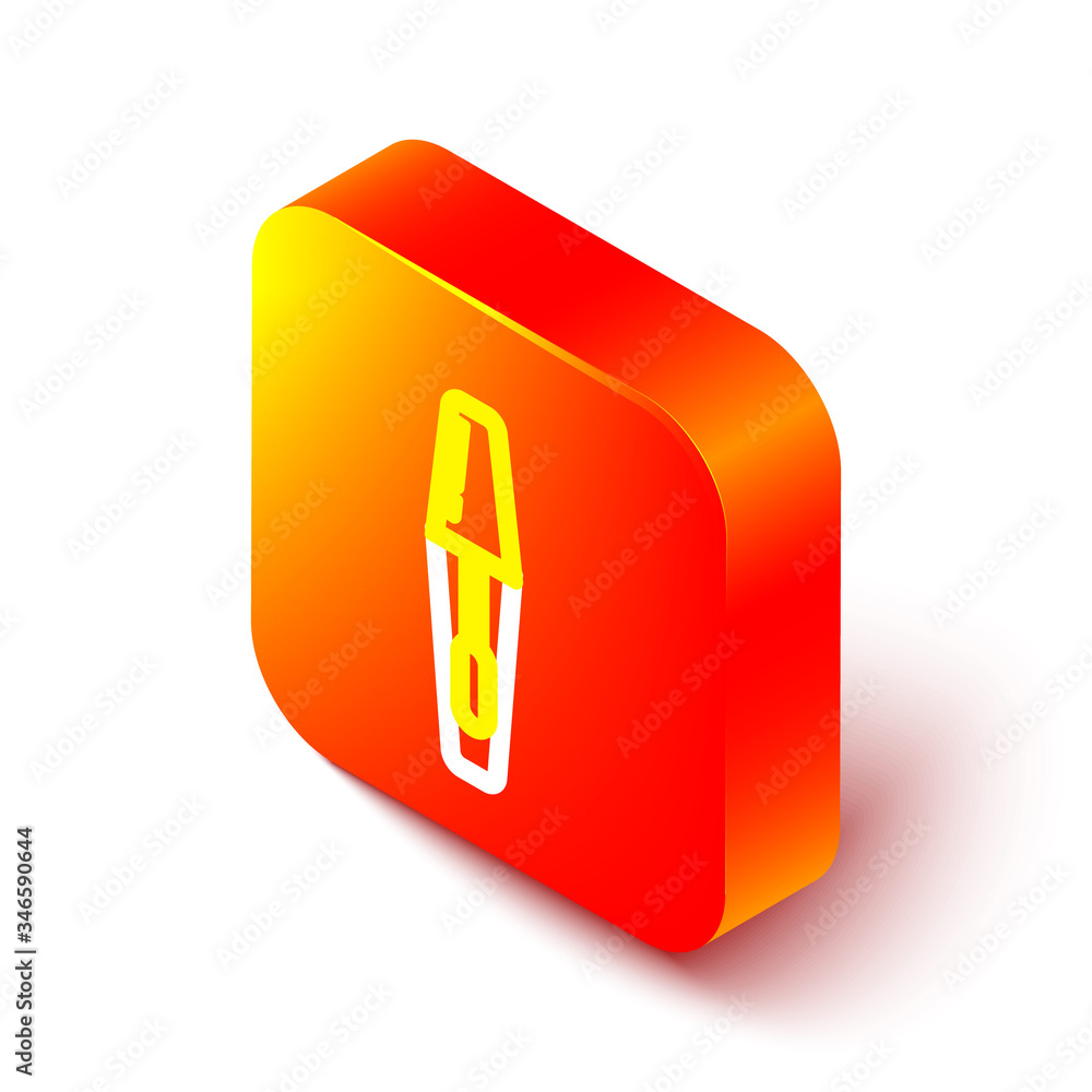 Isometric line Mascara brush icon isolated on white background. Orange square button. Vector Illustr