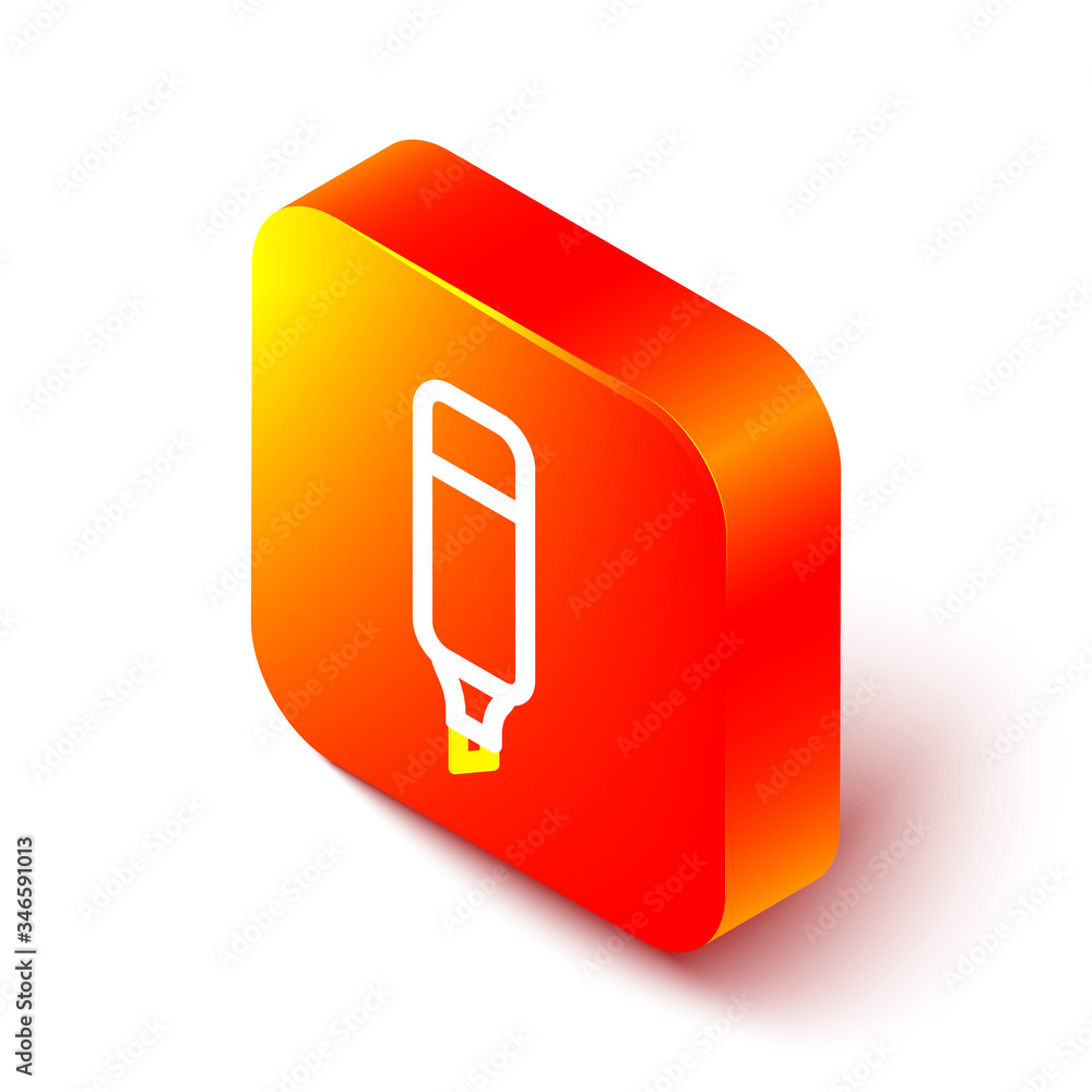 Isometric line Marker pen icon isolated on white background. Orange square button. Vector Illustrati