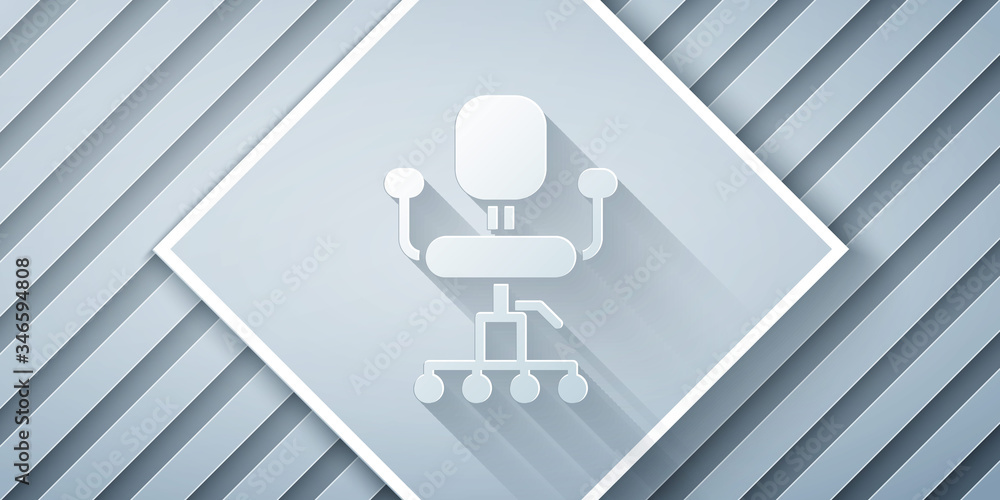 Paper cut Office chair icon isolated on grey background. Paper art style. Vector Illustration