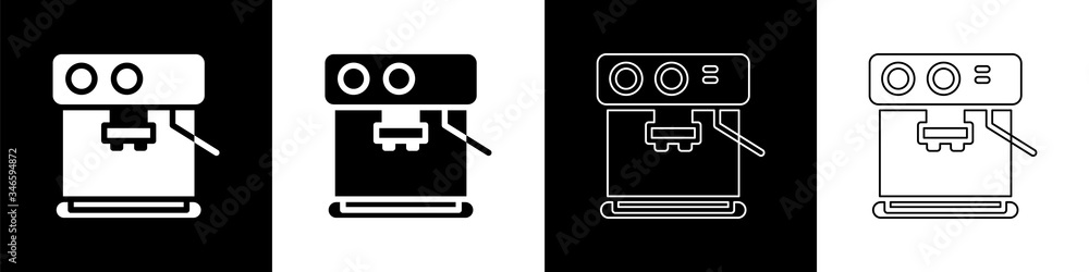 Set Coffee machine icon isolated on black and white background.  Vector Illustration