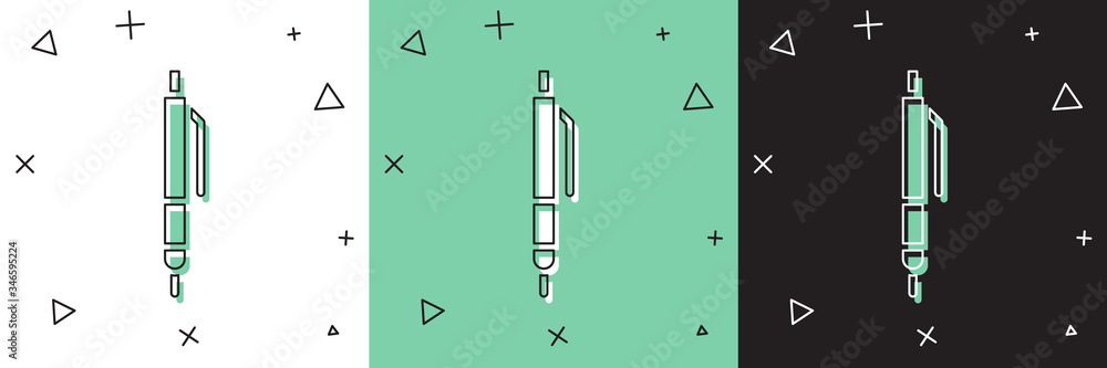 Set Pen icon isolated on white and green, black background.  Vector Illustration