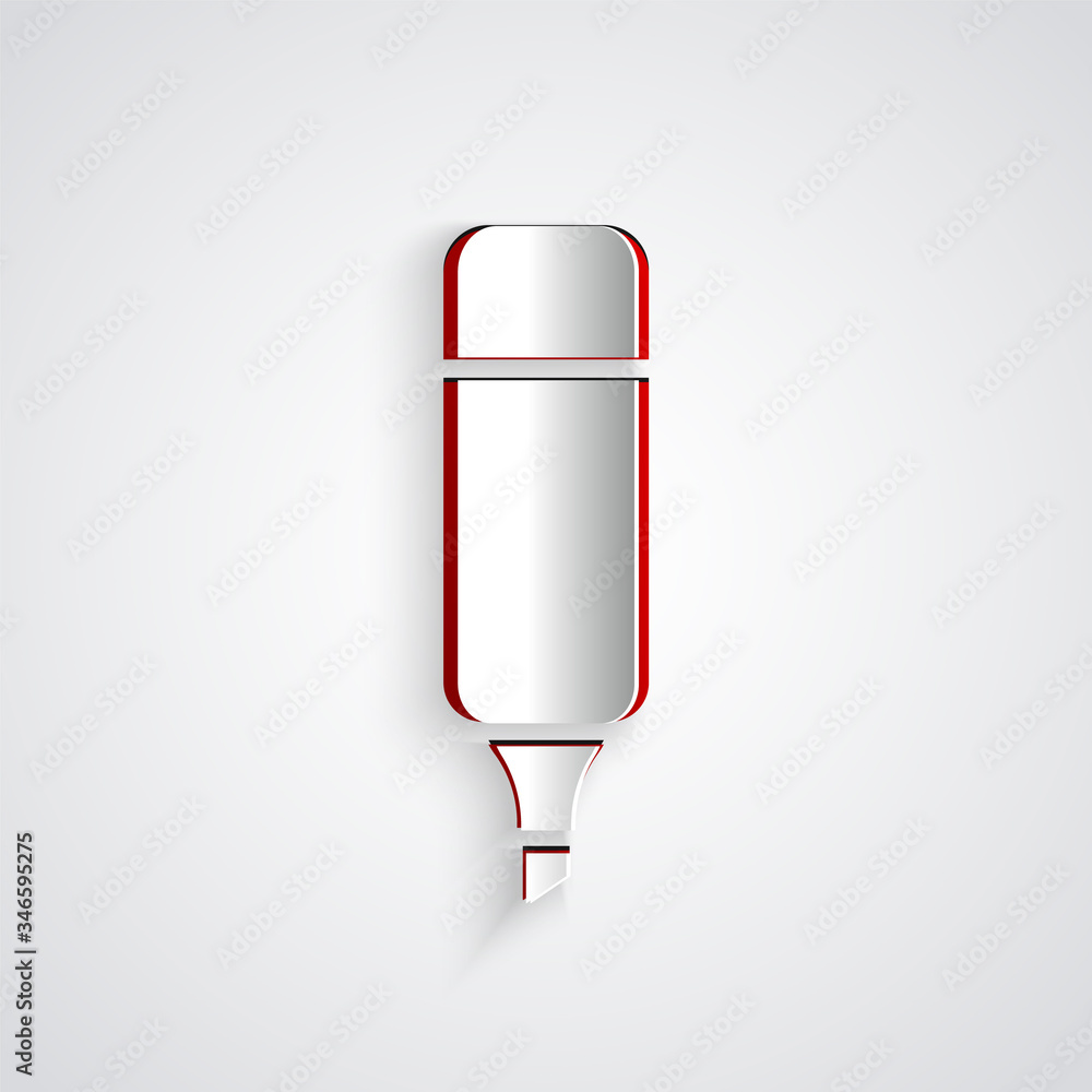 Paper cut Marker pen icon isolated on grey background. Paper art style. Vector Illustration