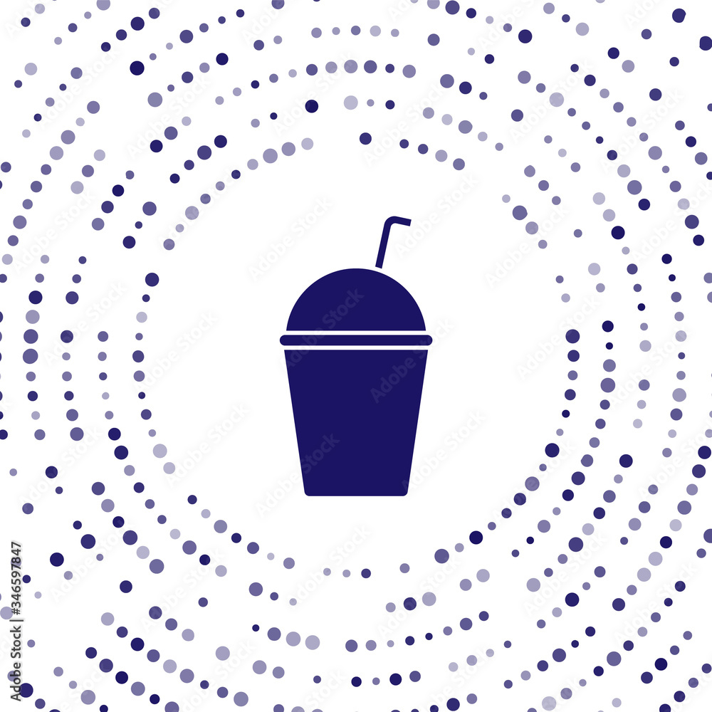 Blue Milkshake icon isolated on white background. Plastic cup with lid and straw. Abstract circle ra