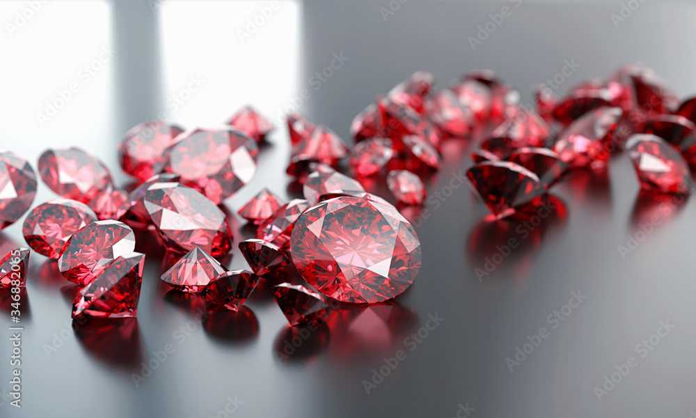 Ruby Gem Diamond组放置在深色背景上进行三维渲染。