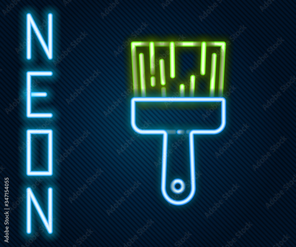 Glowing neon line Paint brush icon isolated on black background. Colorful outline concept. Vector Il