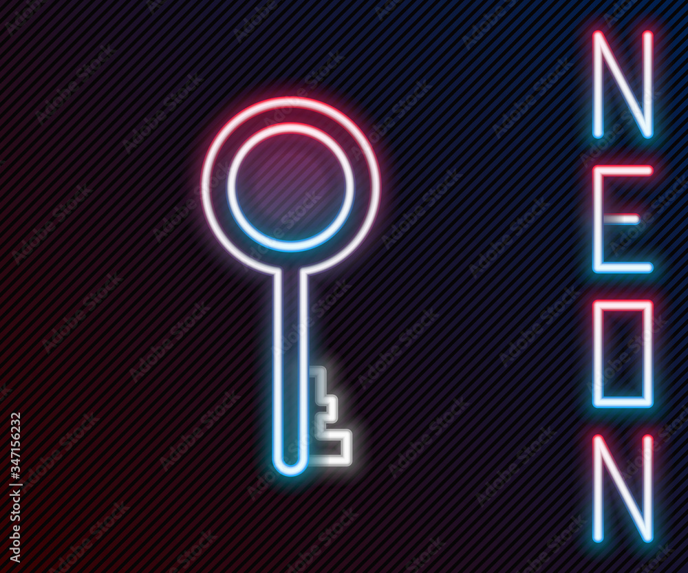 Glowing neon line Old key icon isolated on black background. Colorful outline concept. Vector Illust