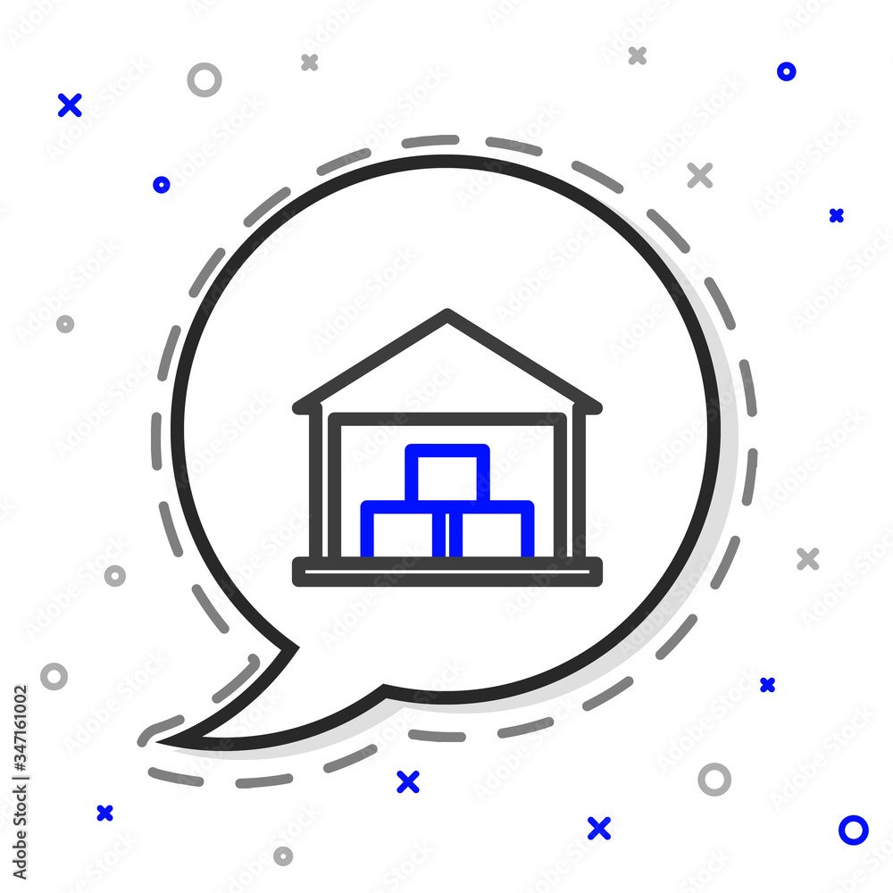 线仓库图标隔离在白色背景上。彩色轮廓概念。矢量插图