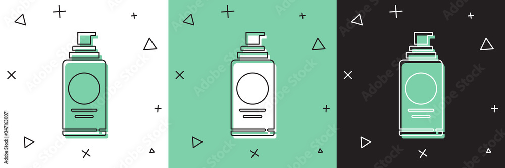 Set Spray can for hairspray, deodorant, antiperspirant icon isolated on white and green, black backg