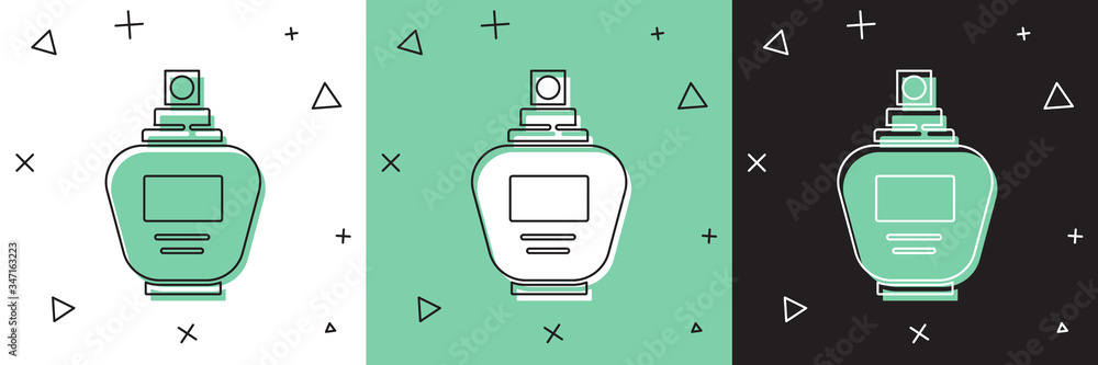 Set Perfume icon isolated on white and green, black background.  Vector Illustration