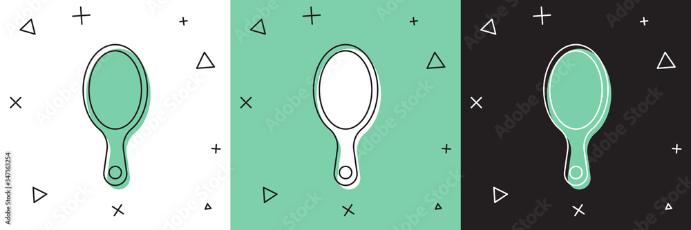 Set Hand mirror icon isolated on white and green, black background.  Vector Illustration