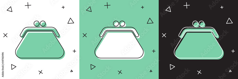 Set Clutch bag icon isolated on white and green，black background。女式手包。Vector Illus