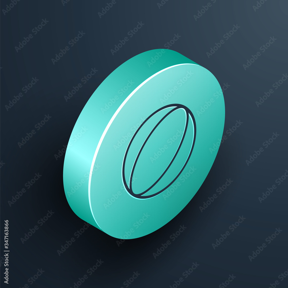 Isometric line Beach ball icon isolated on black background. Turquoise circle button. Vector Illustr