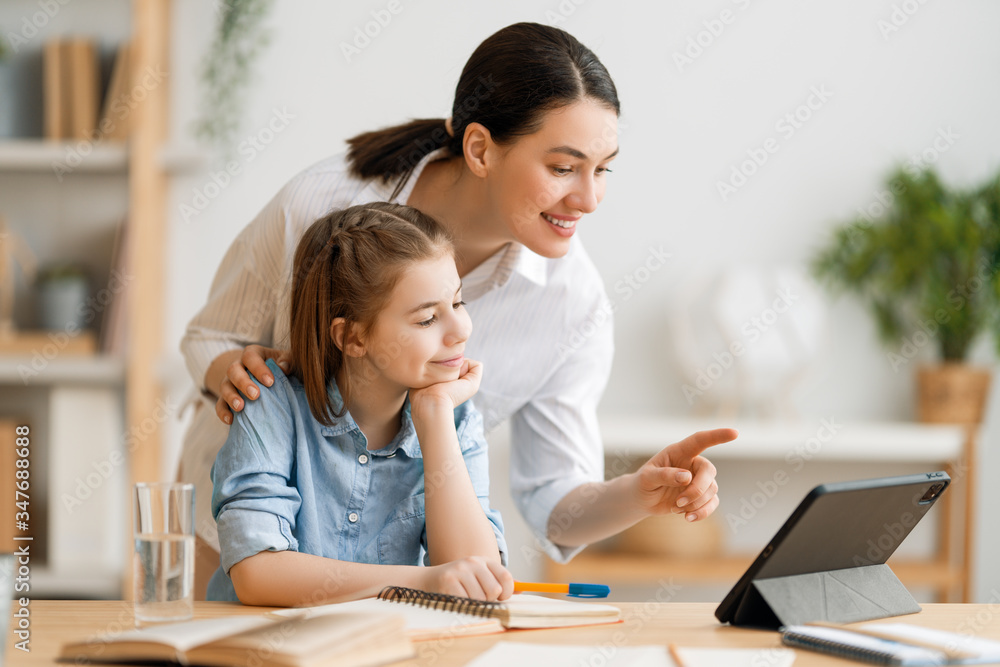 Girl doing homework or online education.