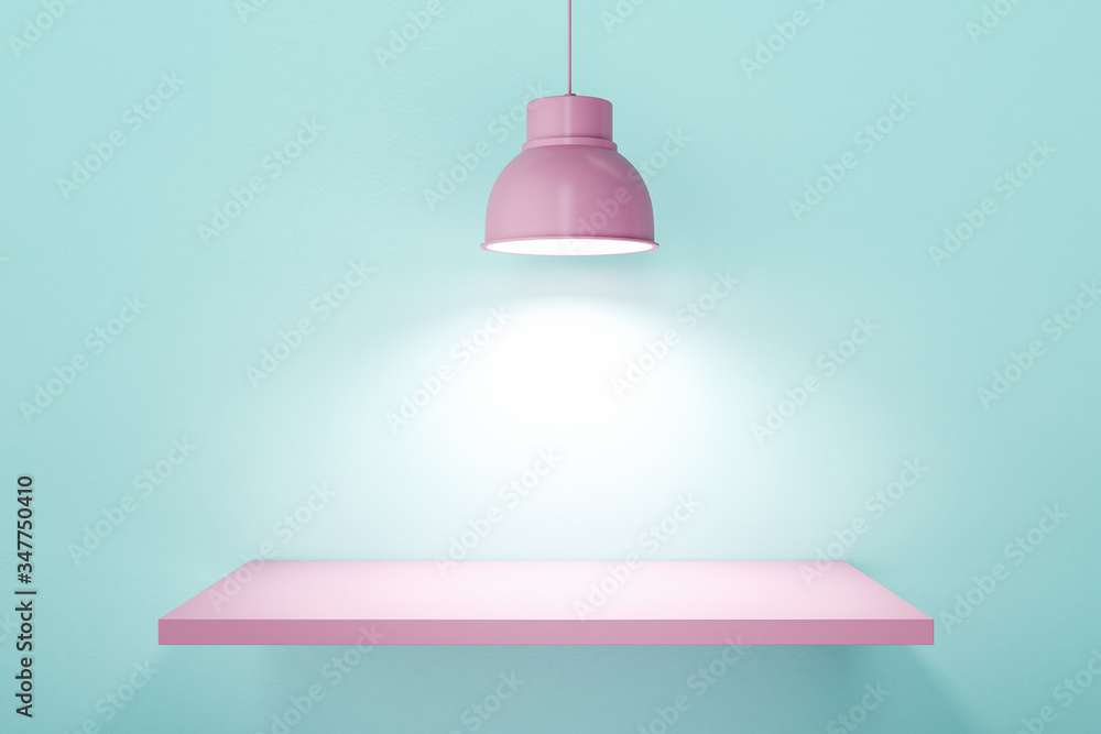 Pink platform on wall with spotlights.