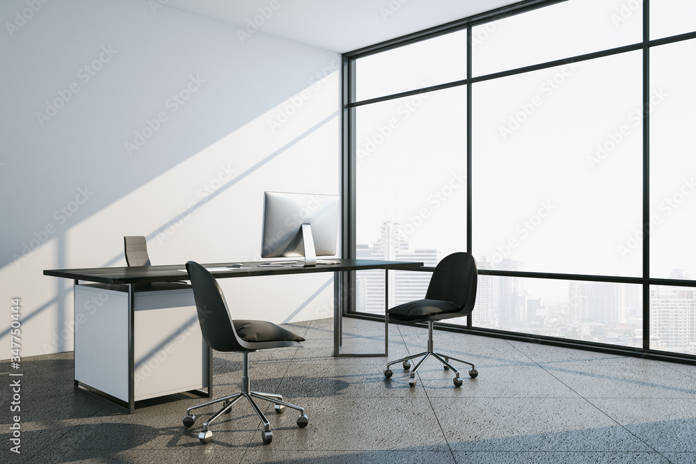 Luxury office interior with computer on desktop