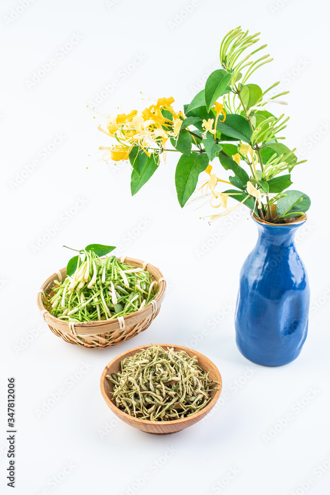 白底金银花茶